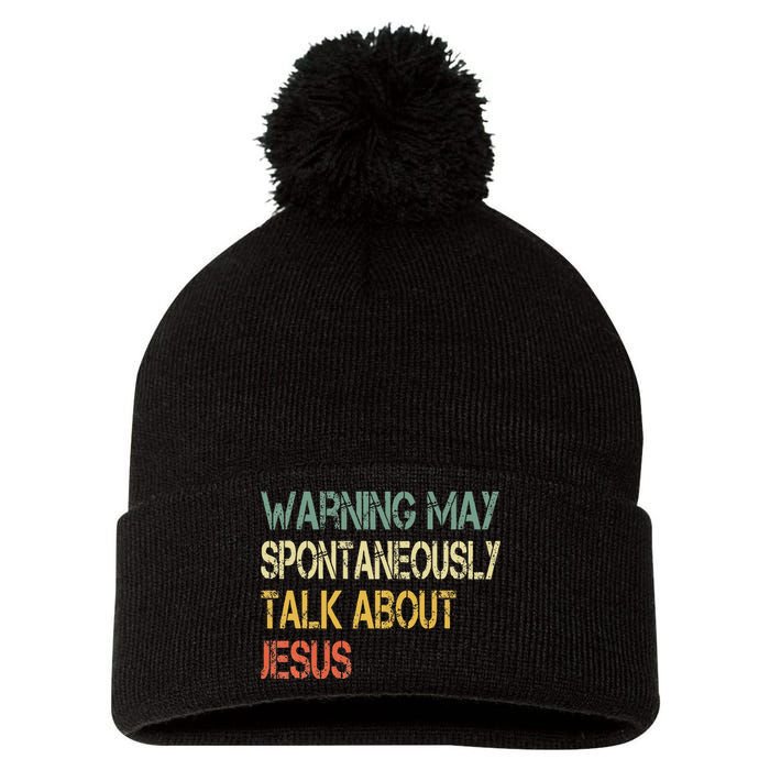 Christian Warning May Talk About Jesus God Bible Faith Pom Pom 12in Knit Beanie