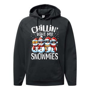 Chillin With My Snowmies Funny Snowman Christmas Women Performance Fleece Hoodie