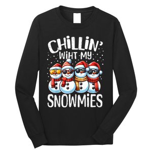 Chillin With My Snowmies Funny Snowman Christmas Women Long Sleeve Shirt