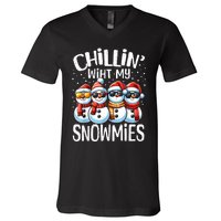 Chillin With My Snowmies Funny Snowman Christmas Women V-Neck T-Shirt