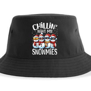 Chillin With My Snowmies Funny Snowman Christmas Women Sustainable Bucket Hat