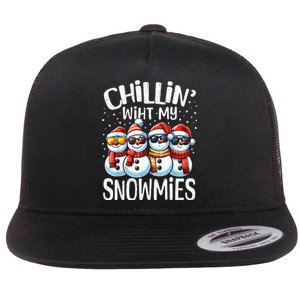 Chillin With My Snowmies Funny Snowman Christmas Women Flat Bill Trucker Hat