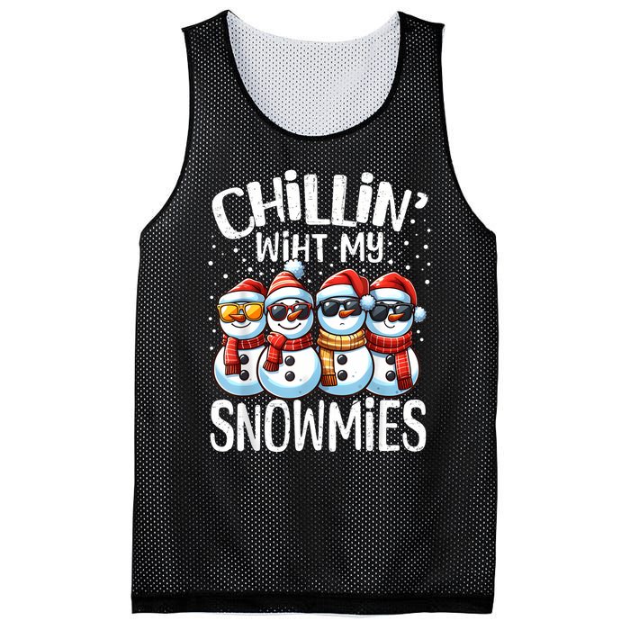 Chillin With My Snowmies Funny Snowman Christmas Women Mesh Reversible Basketball Jersey Tank