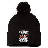 Chillin With My Snowmies Funny Snowman Christmas Women Pom Pom 12in Knit Beanie