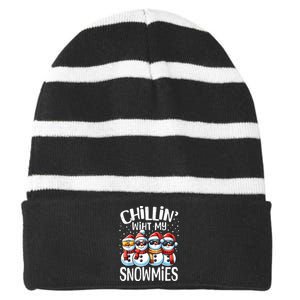 Chillin With My Snowmies Funny Snowman Christmas Women Striped Beanie with Solid Band