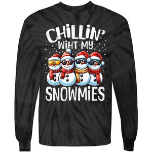 Chillin With My Snowmies Funny Snowman Christmas Women Tie-Dye Long Sleeve Shirt