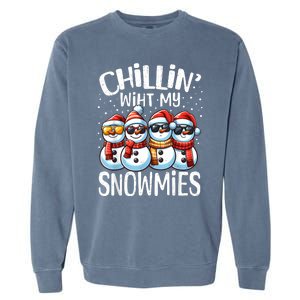 Chillin With My Snowmies Funny Snowman Christmas Women Garment-Dyed Sweatshirt