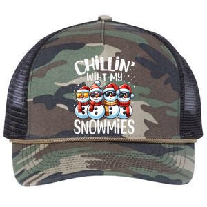 Chillin With My Snowmies Funny Snowman Christmas Women Retro Rope Trucker Hat Cap