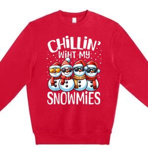 Chillin With My Snowmies Funny Snowman Christmas Women Premium Crewneck Sweatshirt