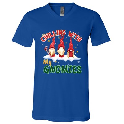 Chillin With My Gnomies Christmas Pamajas Family Funny Xmas Great Gift V-Neck T-Shirt