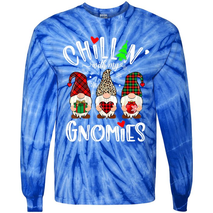 Chillin With My Gnomies Christmas Gnome Family Matching Xmas Meaningful Gift Tie-Dye Long Sleeve Shirt