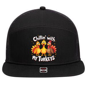 Chillin With My Turkeys Thanksgiving Family 7 Panel Mesh Trucker Snapback Hat