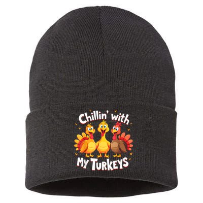 Chillin With My Turkeys Thanksgiving Family Sustainable Knit Beanie