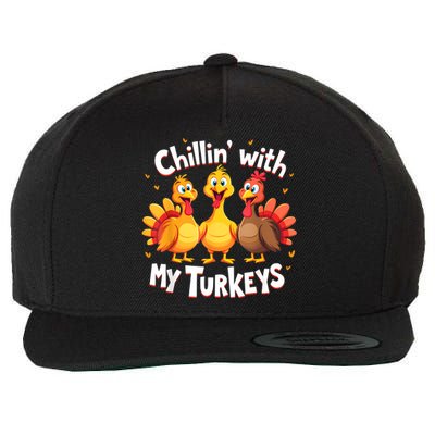 Chillin With My Turkeys Thanksgiving Family Wool Snapback Cap