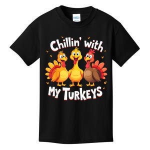 Chillin With My Turkeys Thanksgiving Family Kids T-Shirt