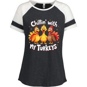 Chillin With My Turkeys Thanksgiving Family Enza Ladies Jersey Colorblock Tee