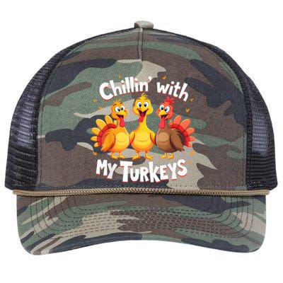 Chillin With My Turkeys Thanksgiving Family Retro Rope Trucker Hat Cap