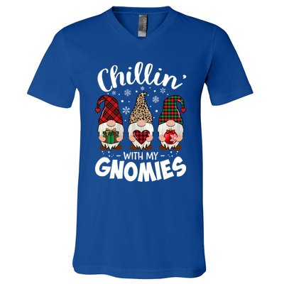 Chillin With My Gnomie Leopard Christmas Gnome Buffalo Gift V-Neck T-Shirt