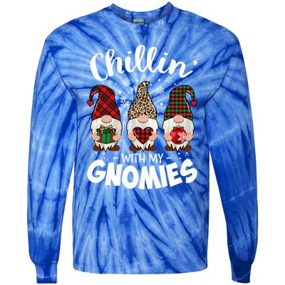 Chillin With My Gnomie Leopard Christmas Gnome Buffalo Gift Tie-Dye Long Sleeve Shirt