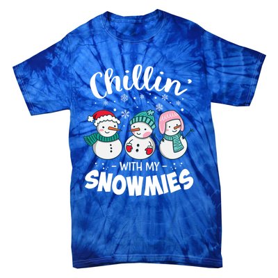 Chillin With My Snowmie Christmas Snow Teacher Snow Crew Neck Funny Gift Meaning Tie-Dye T-Shirt