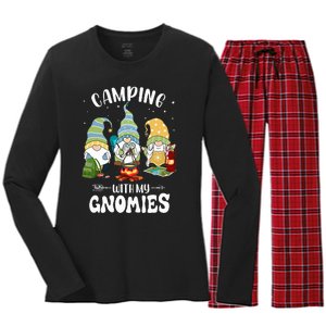 Camping With My Gnomies Funny Gnome Camp Women's Long Sleeve Flannel Pajama Set 