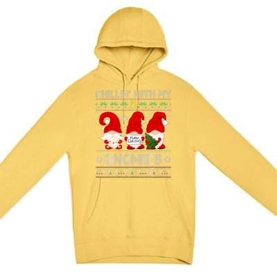 Chillin With My Gnomies Funny Christmas Family Friend Gnomes Design Premium Pullover Hoodie