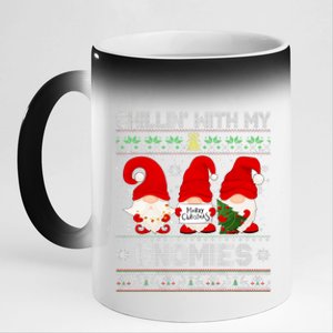 Chillin With My Gnomies Funny Christmas Family Friend Gnomes Design 11oz Black Color Changing Mug