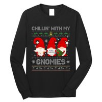 Chillin With My Gnomies Funny Christmas Family Friend Gnomes Design Long Sleeve Shirt