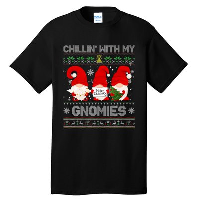 Chillin With My Gnomies Funny Christmas Family Friend Gnomes Design Tall T-Shirt