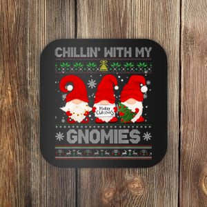 Chillin With My Gnomies Funny Christmas Family Friend Gnomes Design Coaster