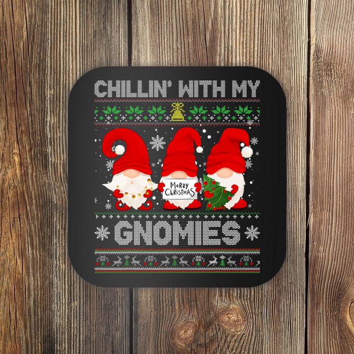 Chillin With My Gnomies Funny Christmas Family Friend Gnomes Design Coaster