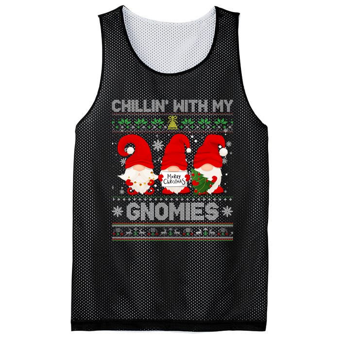 Chillin With My Gnomies Funny Christmas Family Friend Gnomes Design Mesh Reversible Basketball Jersey Tank