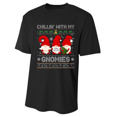 Chillin With My Gnomies Funny Christmas Family Friend Gnomes Design Performance Sprint T-Shirt