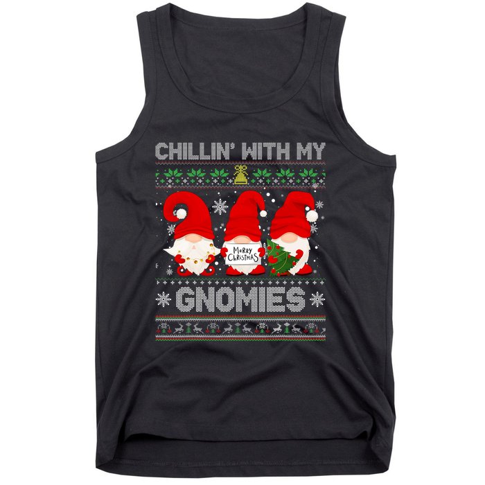 Chillin With My Gnomies Funny Christmas Family Friend Gnomes Design Tank Top