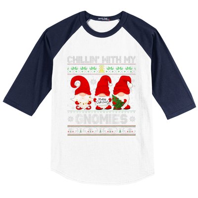 Chillin With My Gnomies Funny Christmas Family Friend Gnomes Design Baseball Sleeve Shirt