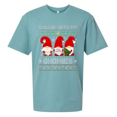 Chillin With My Gnomies Funny Christmas Family Friend Gnomes Design Sueded Cloud Jersey T-Shirt