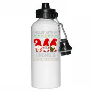 Chillin With My Gnomies Funny Christmas Family Friend Gnomes Design Aluminum Water Bottle