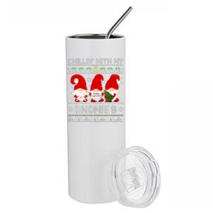 Chillin With My Gnomies Funny Christmas Family Friend Gnomes Design Stainless Steel Tumbler