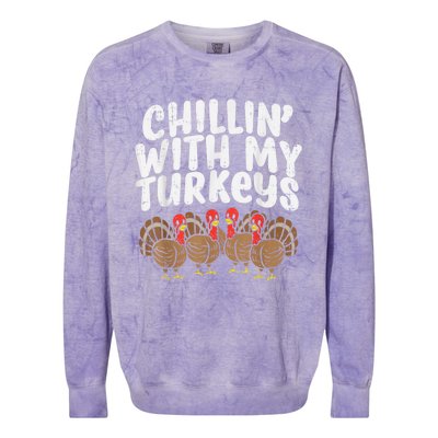 Chillin With My Turkeys Thanksgiving Family Kids Gift Colorblast Crewneck Sweatshirt