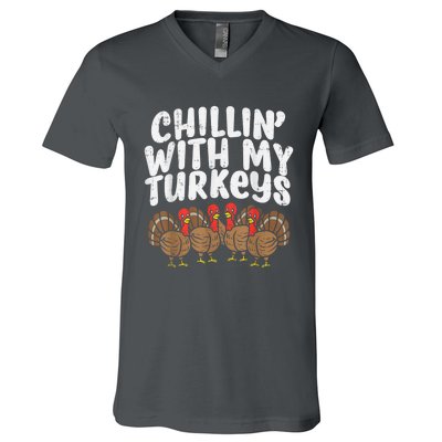 Chillin With My Turkeys Thanksgiving Family Kids Gift V-Neck T-Shirt