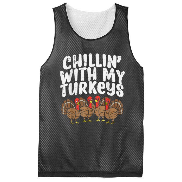 Chillin With My Turkeys Thanksgiving Family Kids Gift Mesh Reversible Basketball Jersey Tank