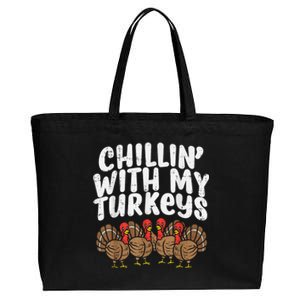 Chillin With My Turkeys Thanksgiving Family Kids Gift Cotton Canvas Jumbo Tote