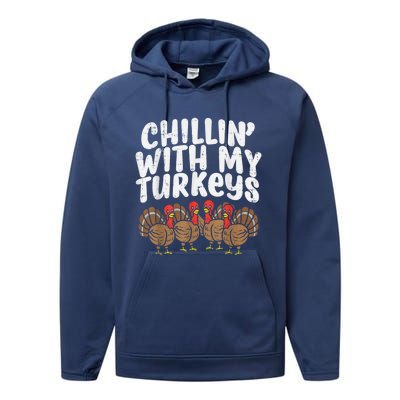 Chillin With My Turkeys Thanksgiving Family Kids Gift Performance Fleece Hoodie