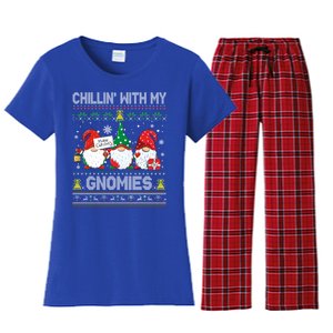 Chillin With My Gnomies Cute Buffalo Red Plaid Garden Gnome Gift Women's Flannel Pajama Set