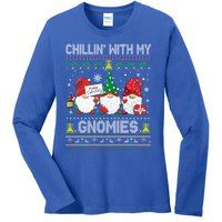 Chillin With My Gnomies Cute Buffalo Red Plaid Garden Gnome Gift Ladies Long Sleeve Shirt