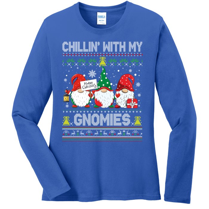 Chillin With My Gnomies Cute Buffalo Red Plaid Garden Gnome Gift Ladies Long Sleeve Shirt