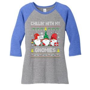 Chillin With My Gnomies Cute Buffalo Red Plaid Garden Gnome Gift Women's Tri-Blend 3/4-Sleeve Raglan Shirt