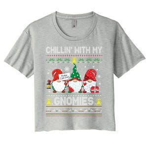 Chillin With My Gnomies Cute Buffalo Red Plaid Garden Gnome Gift Women's Crop Top Tee