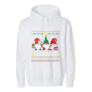 Chillin With My Gnomies Cute Buffalo Red Plaid Garden Gnome Gift Garment-Dyed Fleece Hoodie