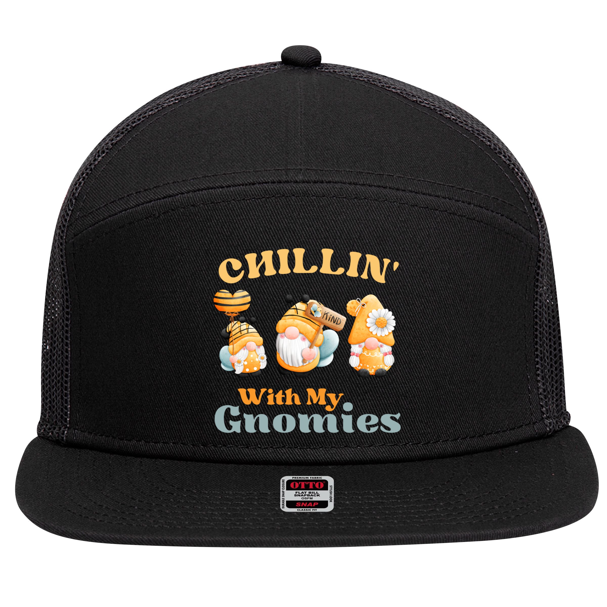 Chillin With My Gnomies Garden Gnomes With Bees Gift 7 Panel Mesh Trucker Snapback Hat